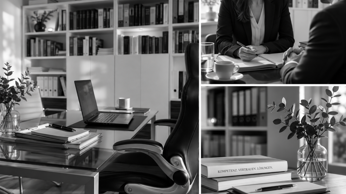 Geschäftliche Beratung und Besprechung in einem modernen Büro mit Regalen voller Bücher.